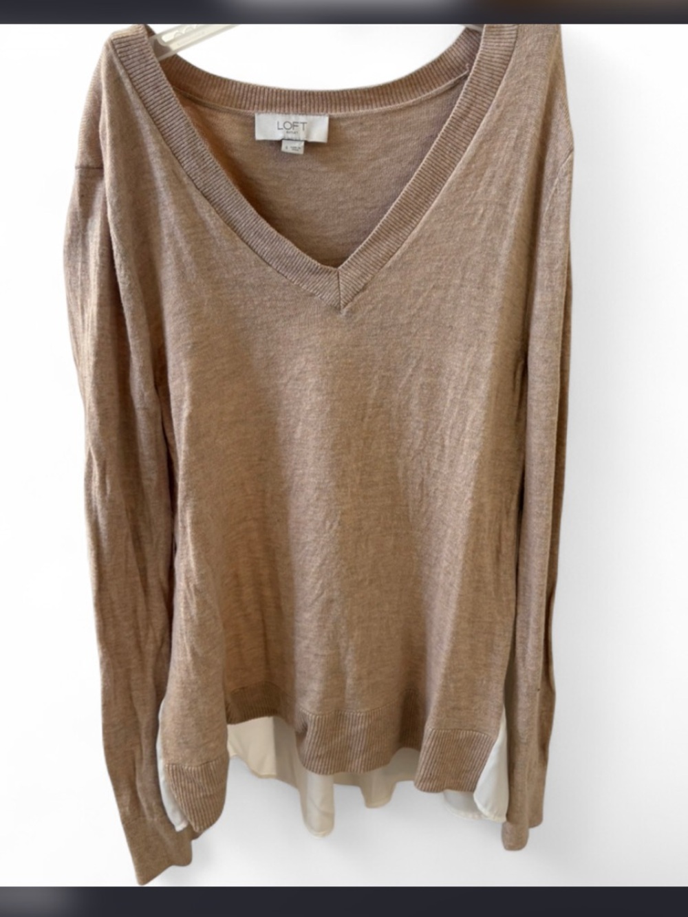 LOFT Neutral Tan V-Neck Knit Top